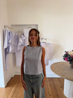 Top dos nu upcyclé bleu délavé - L