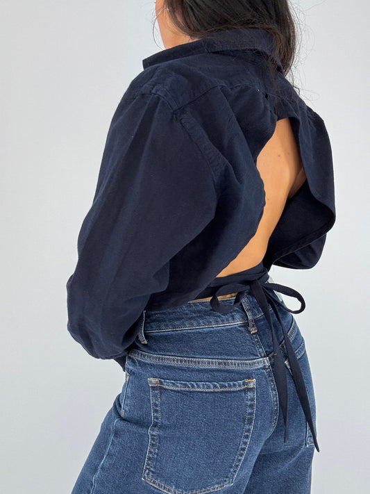 Chemise upcyclée dos nu marine