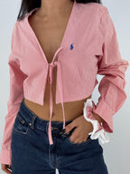 Chemise upcyclée vichy rosé + chouchou