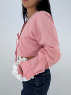 Chemise upcyclée vichy rosé + chouchou