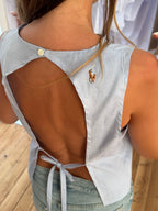 Top dos nu upcyclé bleu délavé - L