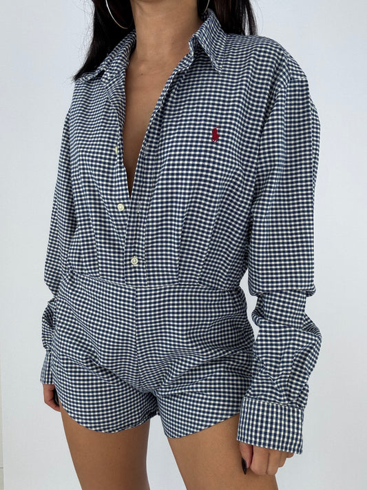 Combinaison upcyclée vichy marine