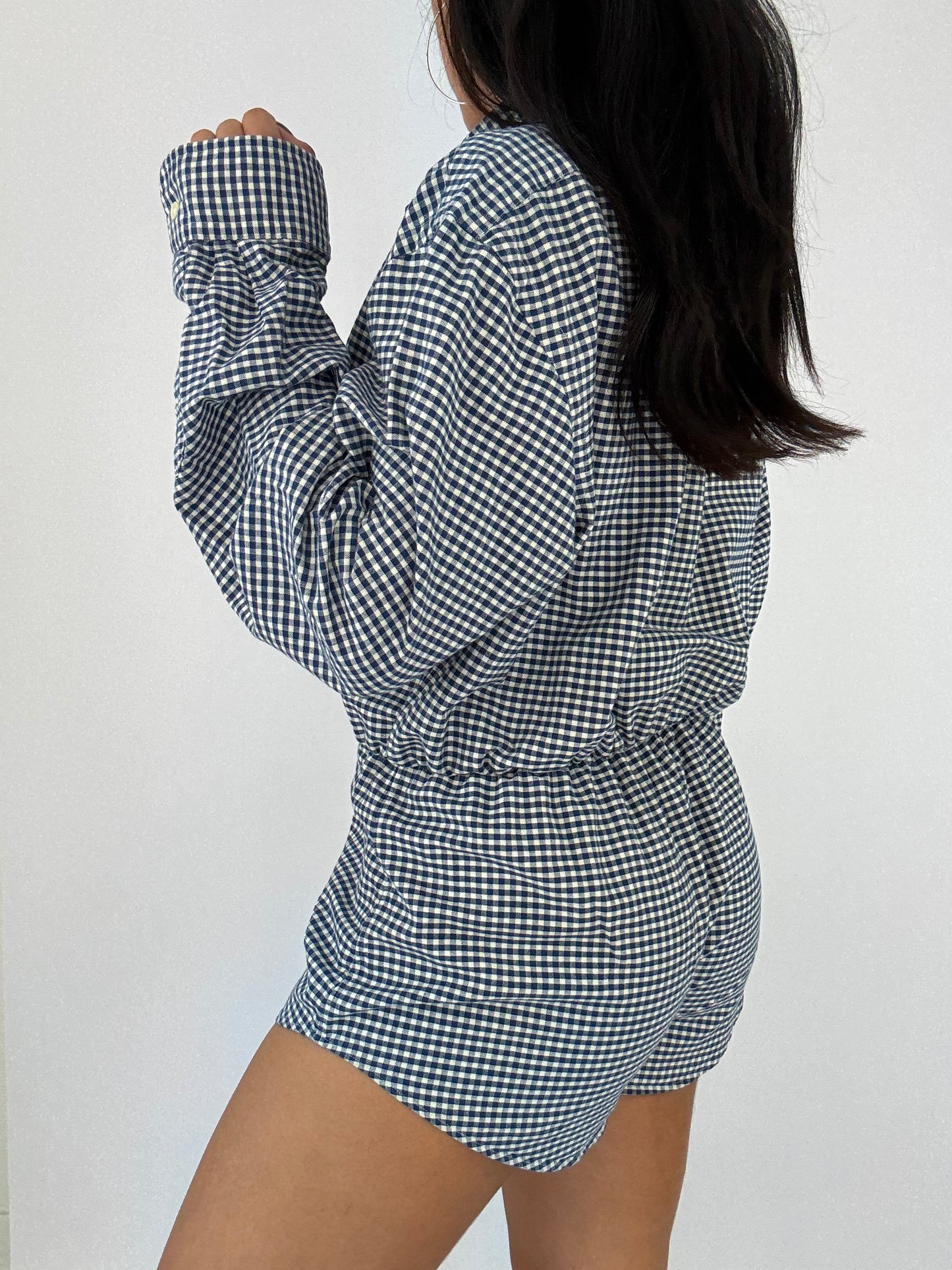 Combinaison upcyclée vichy marine