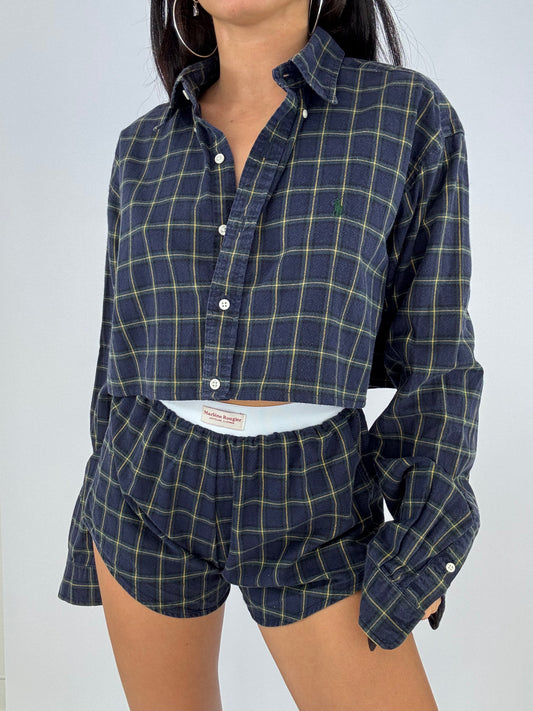 Ensemble upcyclé marine à carreaux