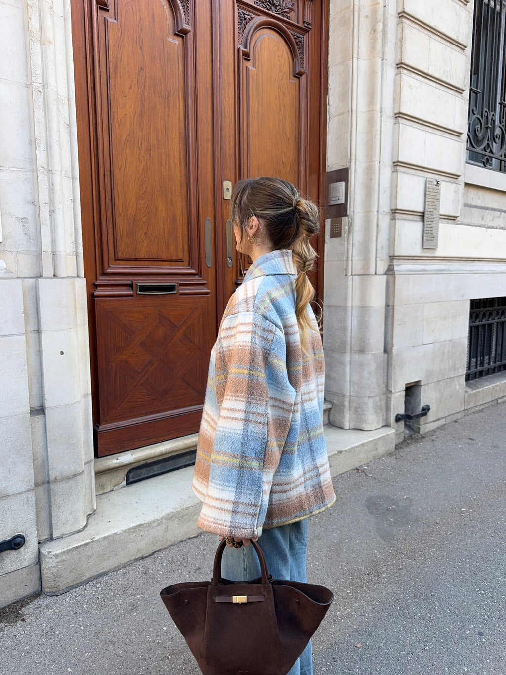 Manteau upcyclé laine à carreaux vintage