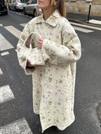 Sac upcyclé matelassé écru à fleurs vintage - petit