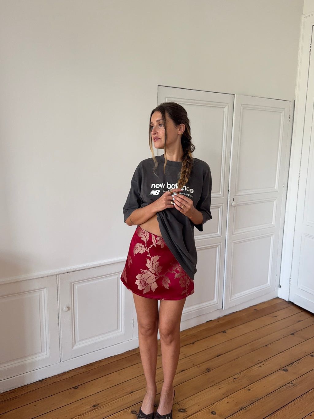 Jupe upcyclée satinée rouge