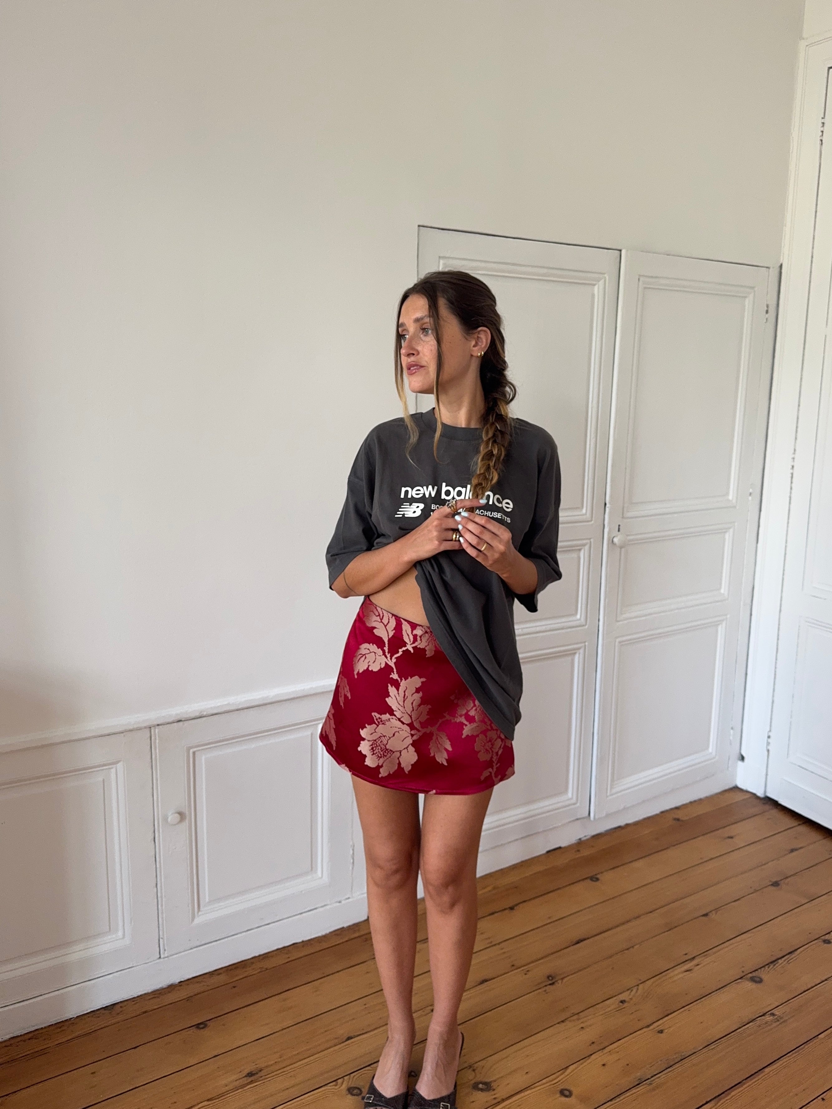 Jupe upcyclée satinée rouge