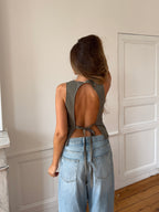 Top dos nu upcyclé kaki - S