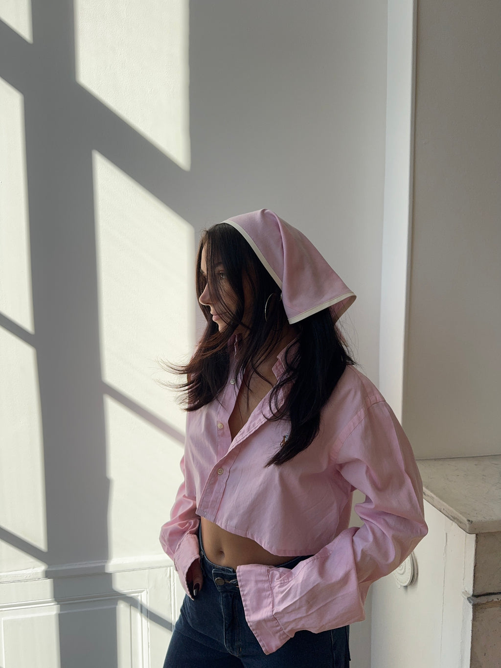 Chemise upcyclée rose + foulard