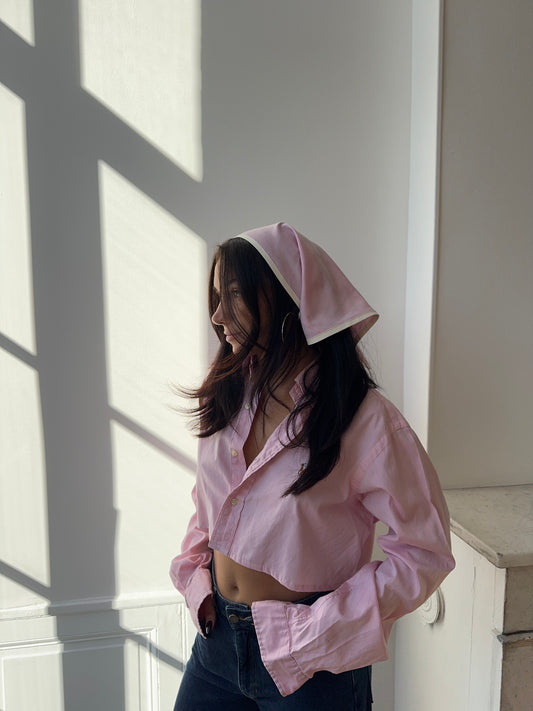 Chemise upcyclée rose + foulard