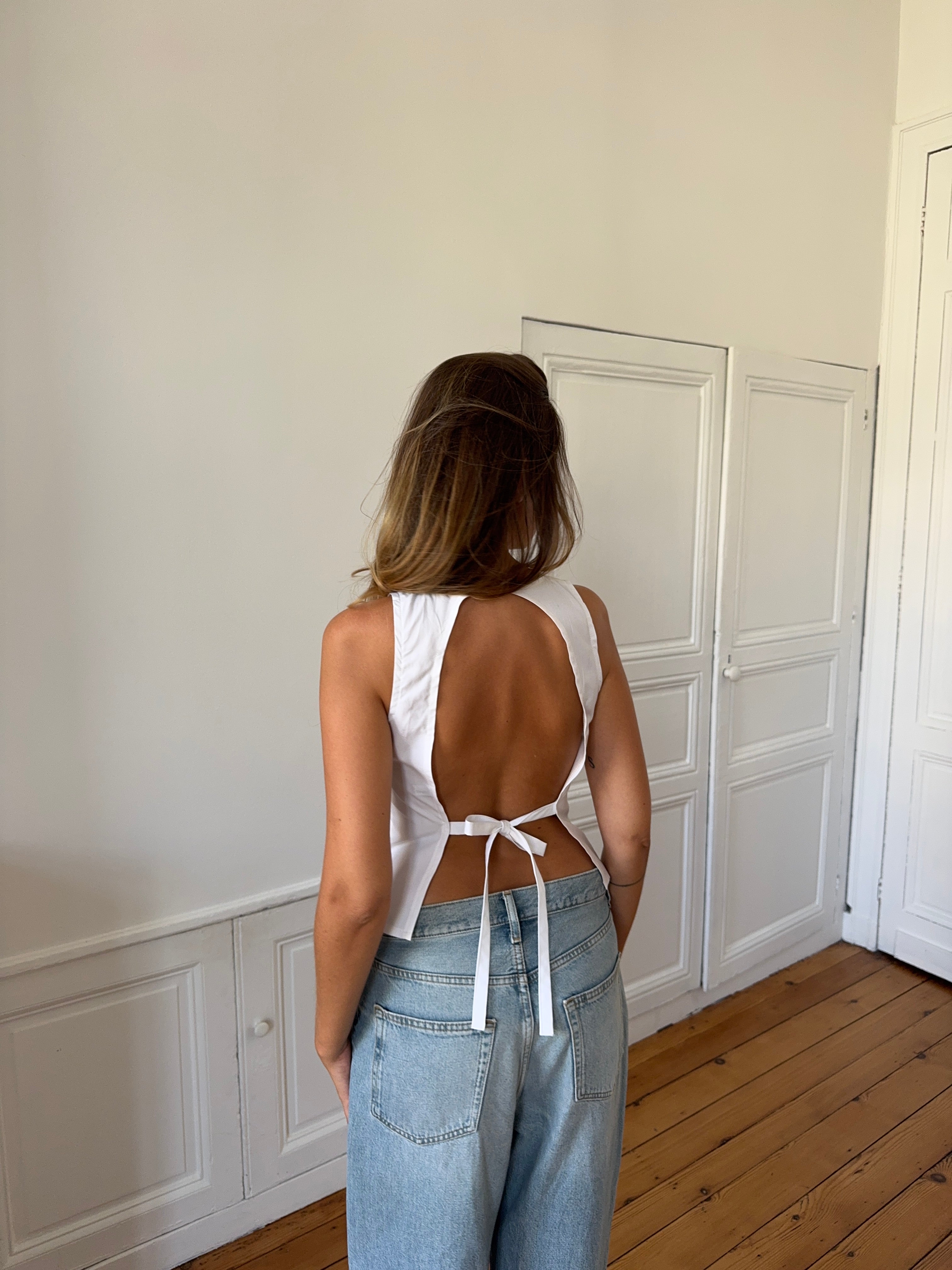 Top dos nu upcyclé blanc - S