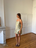 Robe dos nu upcyclée satinée verte - XS/S