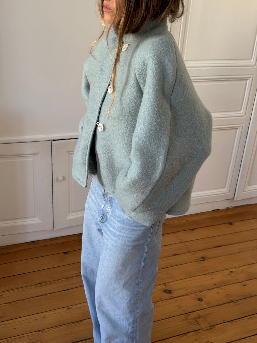 Veste upcyclée laine bleue - T1