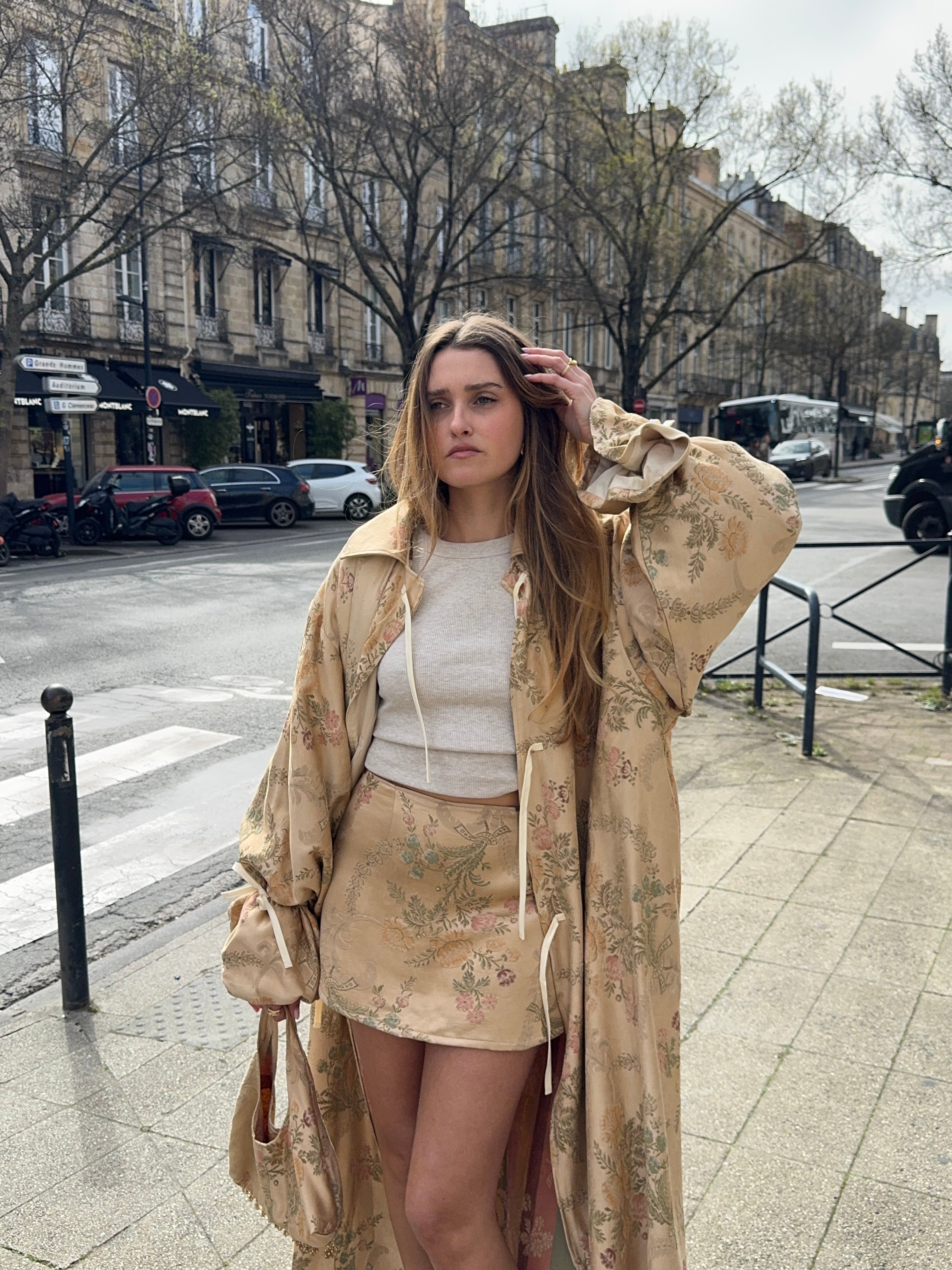 Jupe upcyclée cuivrée à motifs vintage