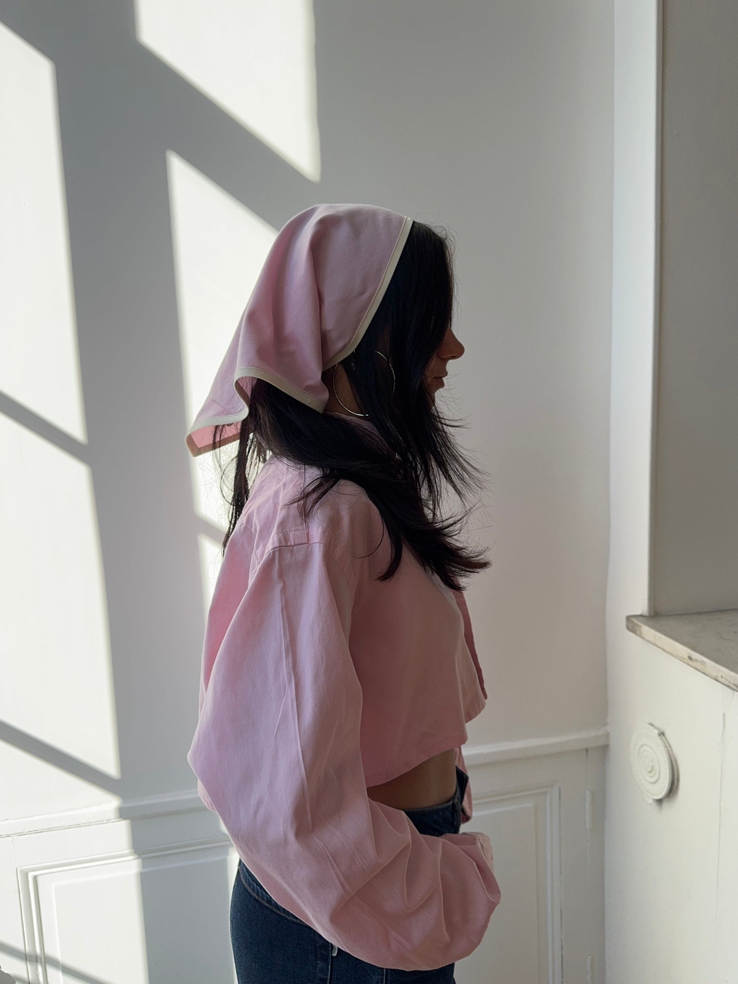 Chemise upcyclée rose + foulard