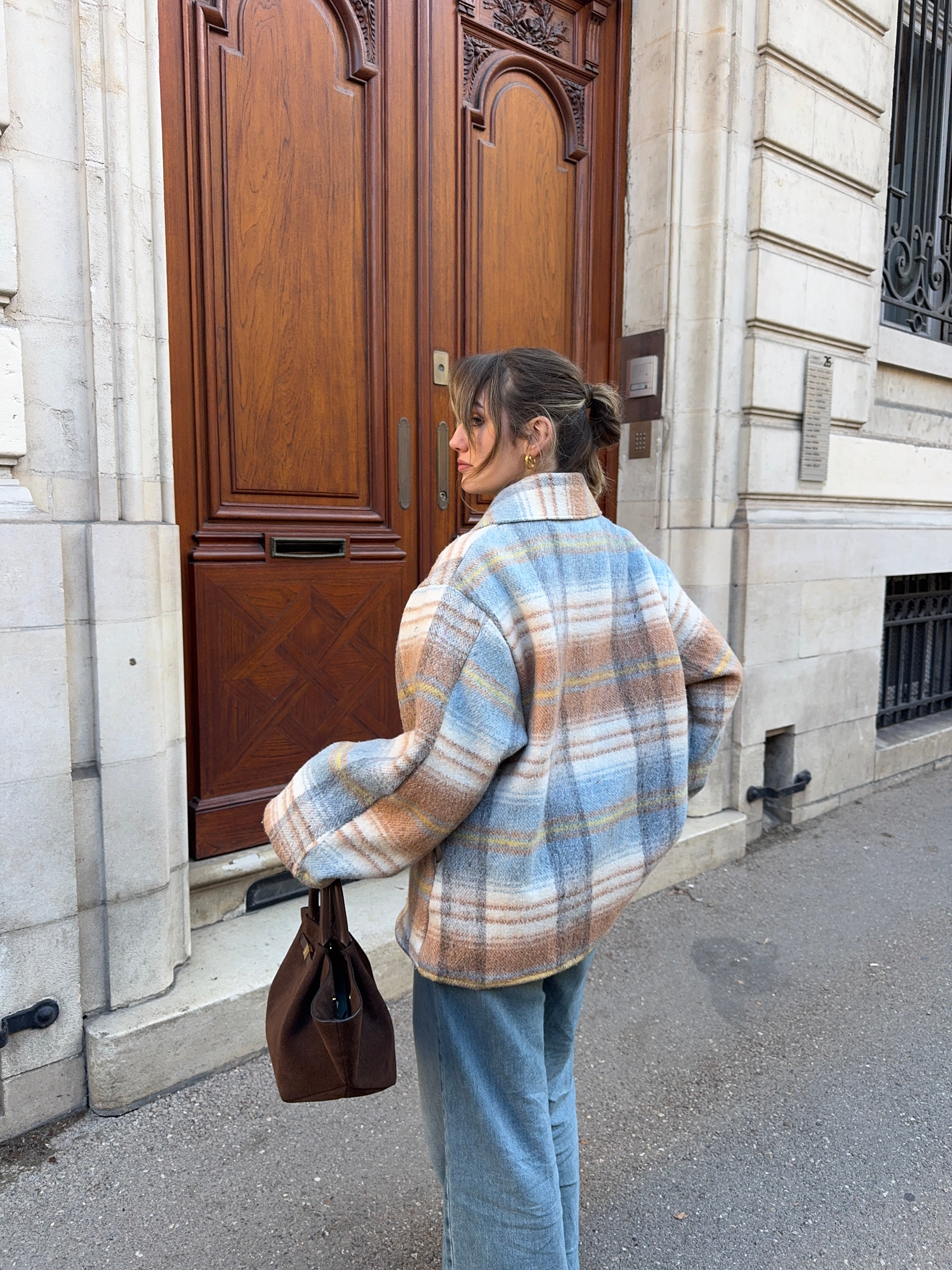 Manteau upcyclé laine à carreaux vintage
