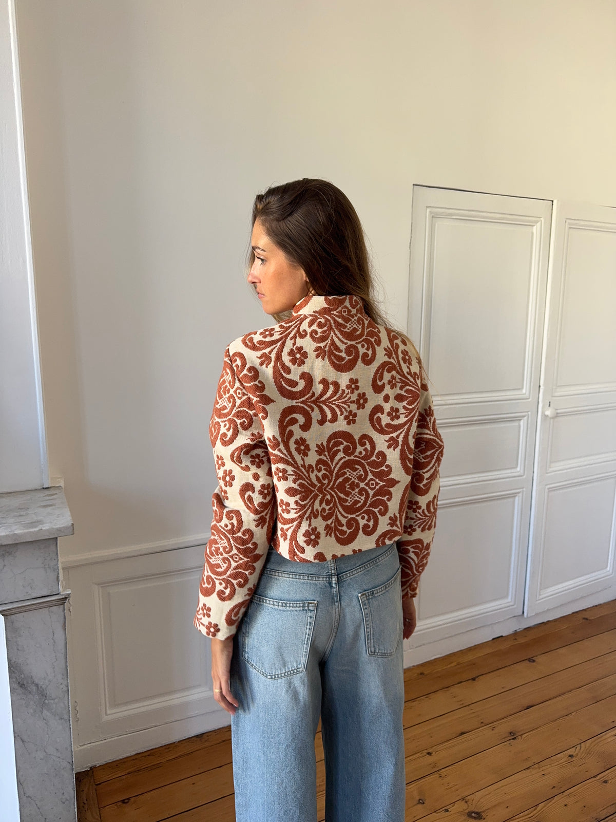 Veste courte upcyclée à motifs - S/M