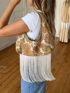 Upcycled floral bag with fringe