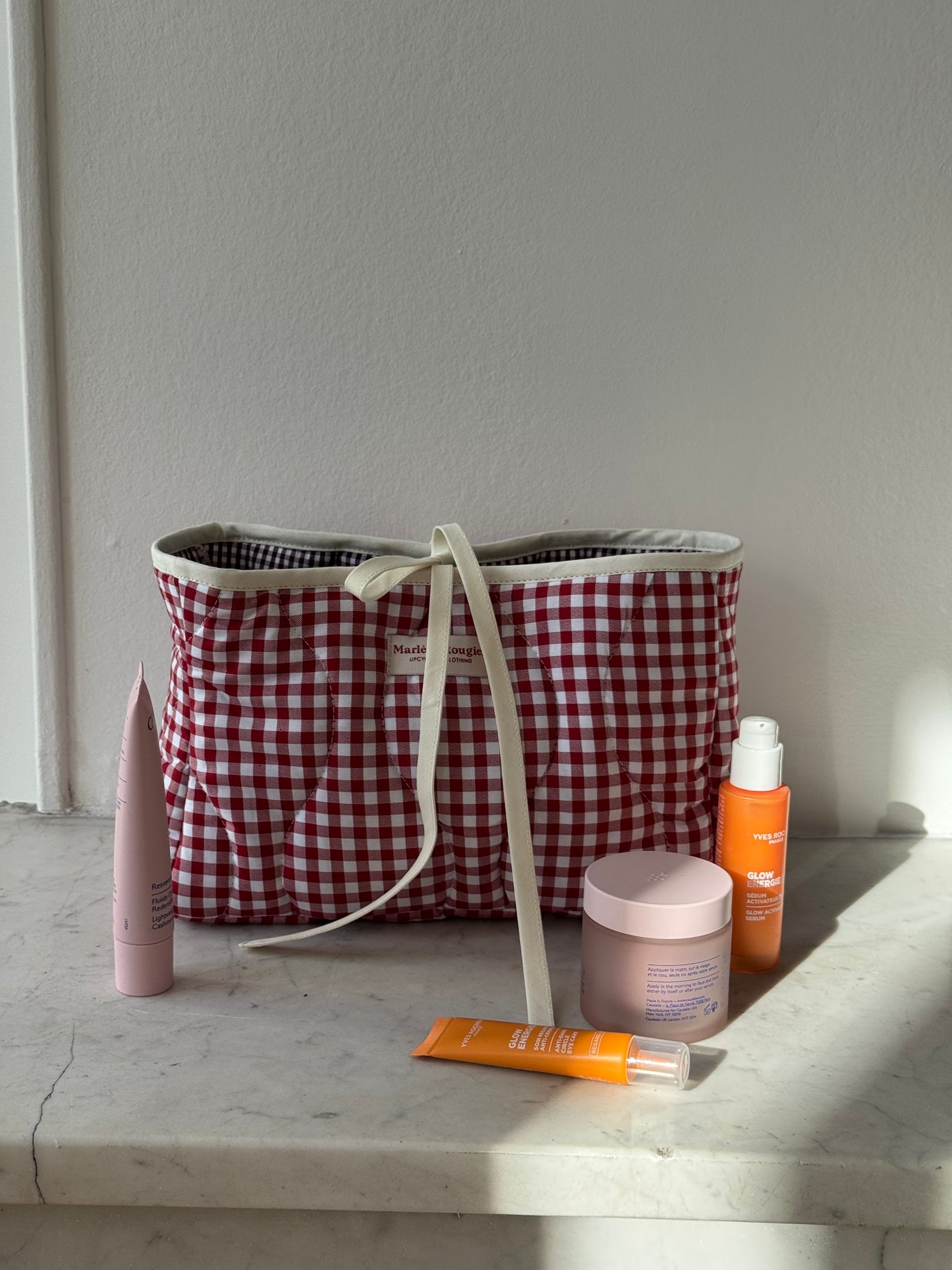 Trousse matelassée vichy rouge