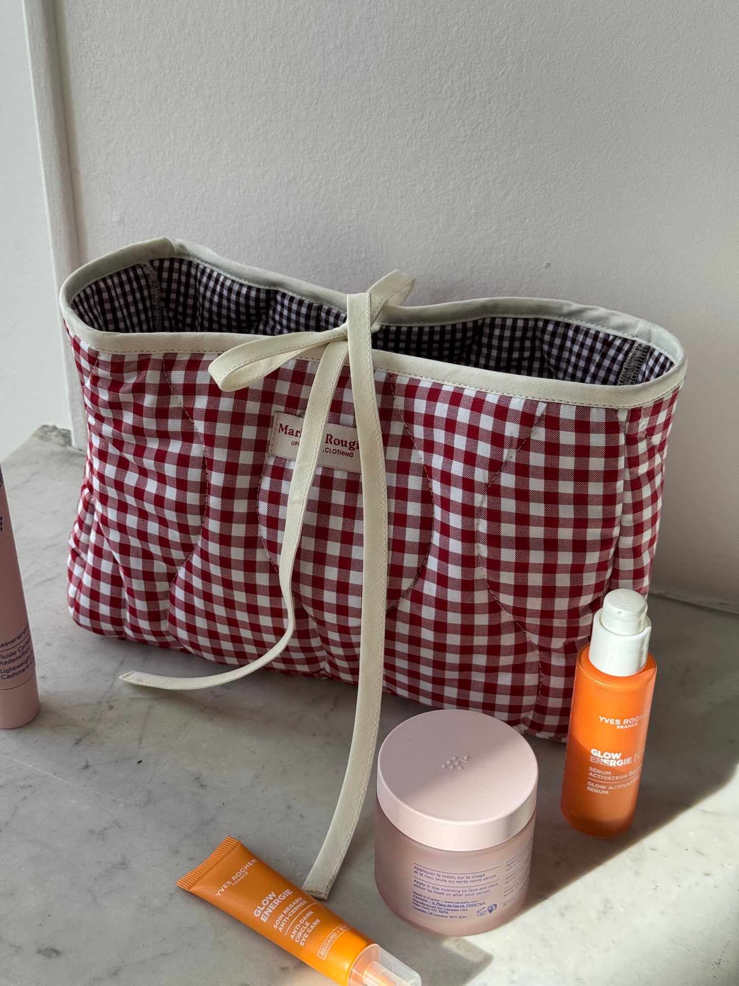 Trousse matelassée vichy rouge