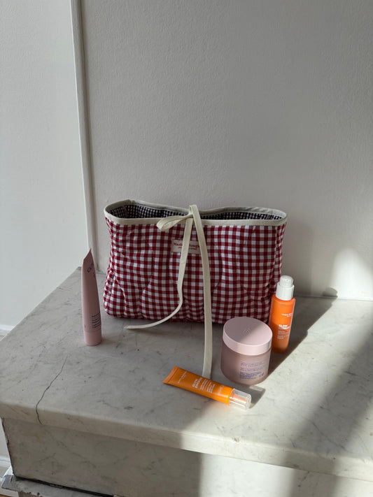 Trousse matelassée vichy rouge