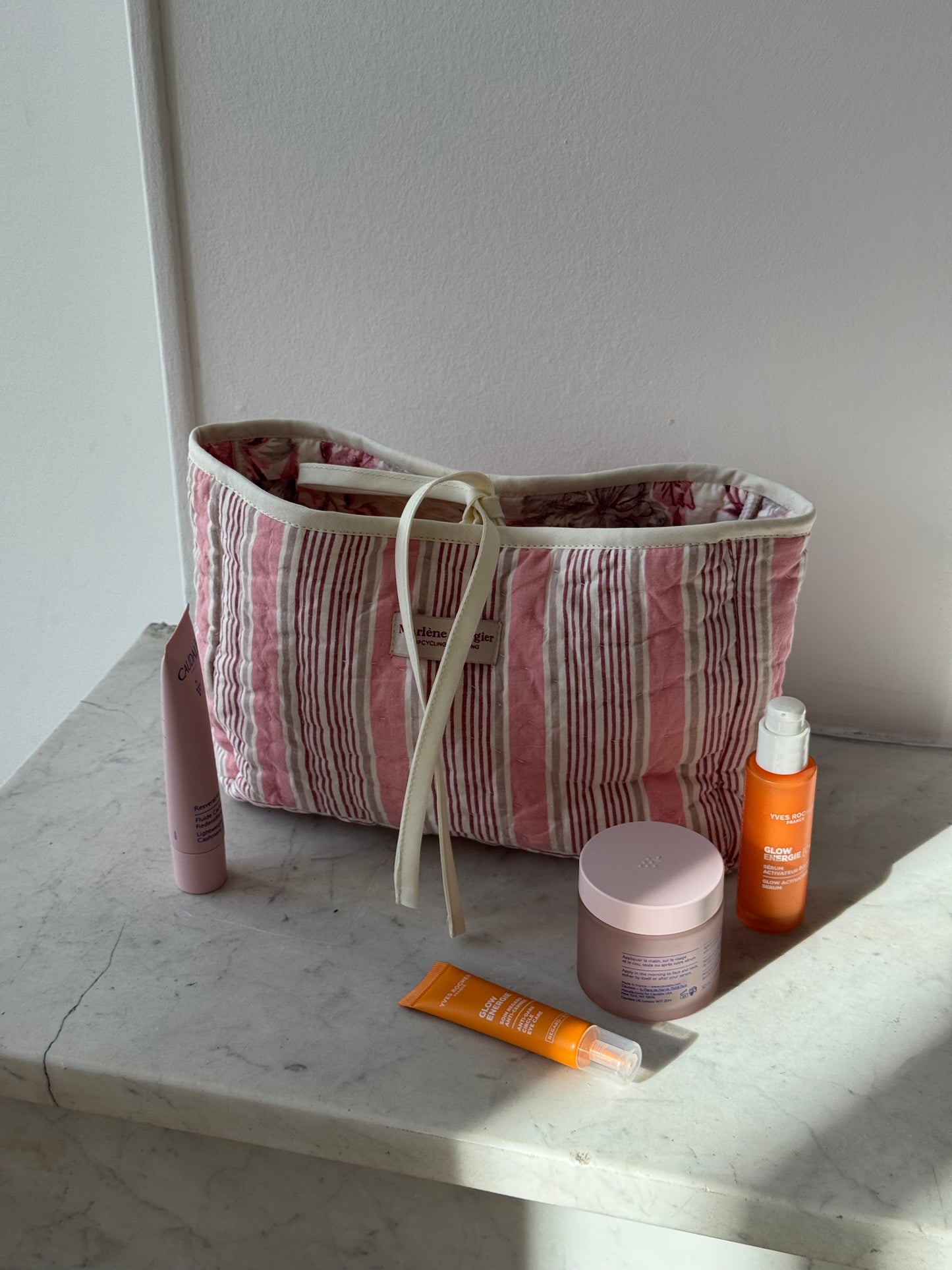 Trousse upcyclée matelassée rayée