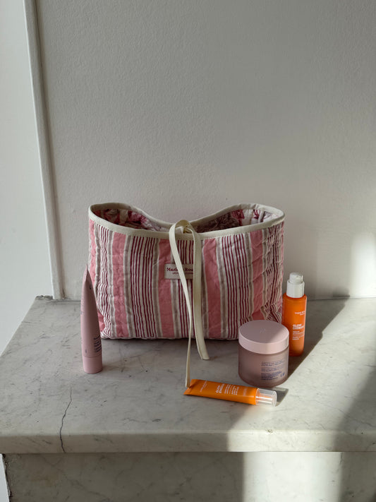 Trousse upcyclée matelassée rayée