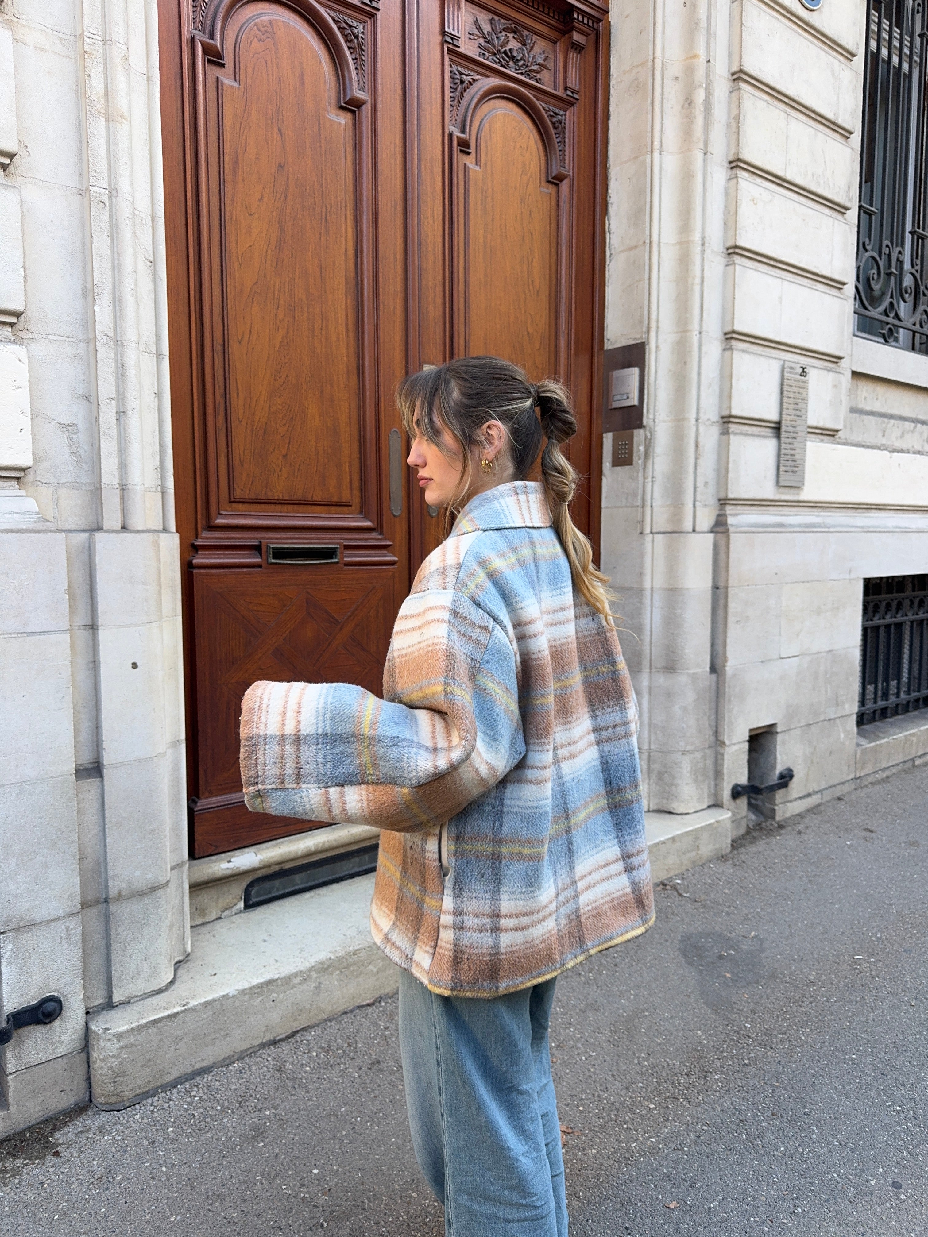 Manteau upcyclé laine à carreaux vintage