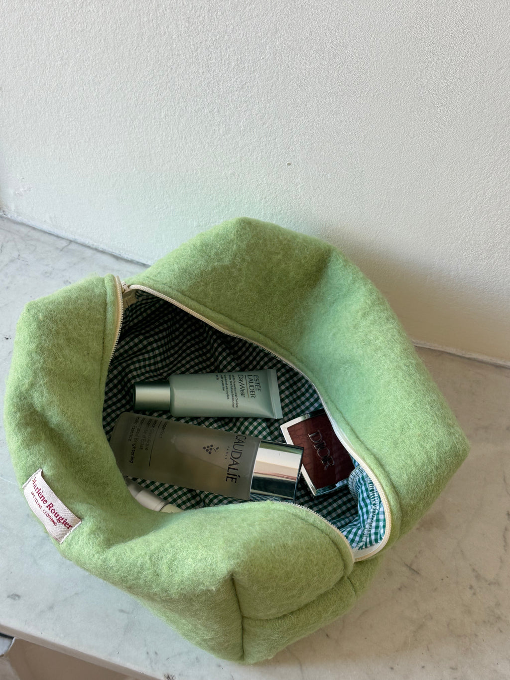 Trousse upcyclée laine vert - grande