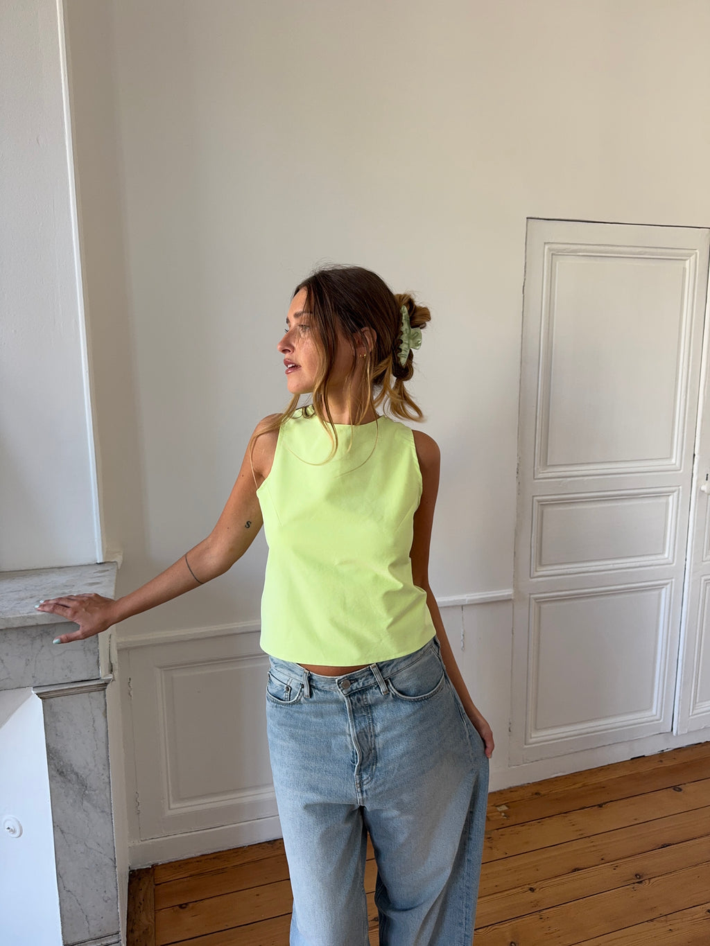 Top dos nu upcyclé vert - M