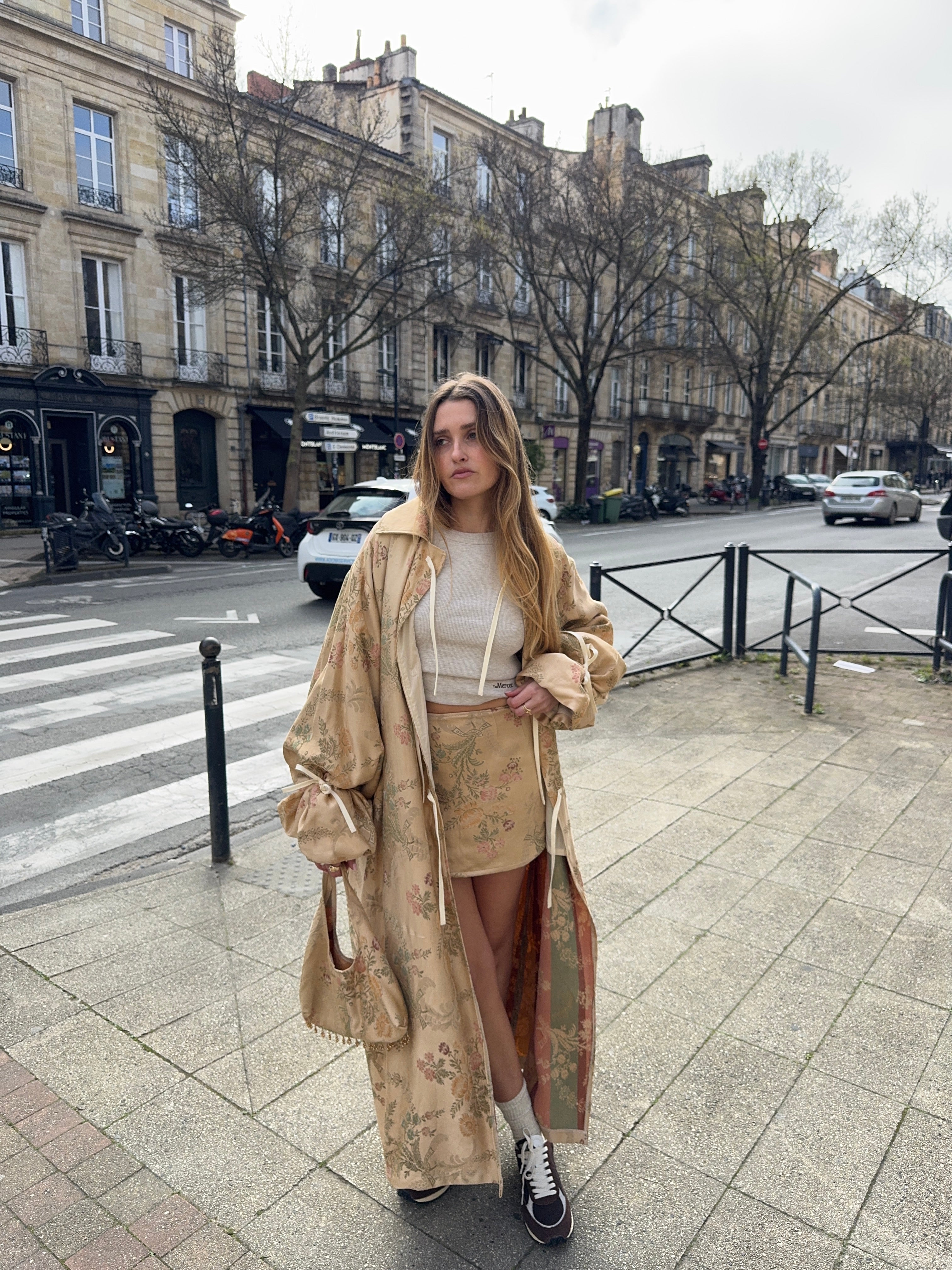 Jupe upcyclée cuivrée à motifs vintage