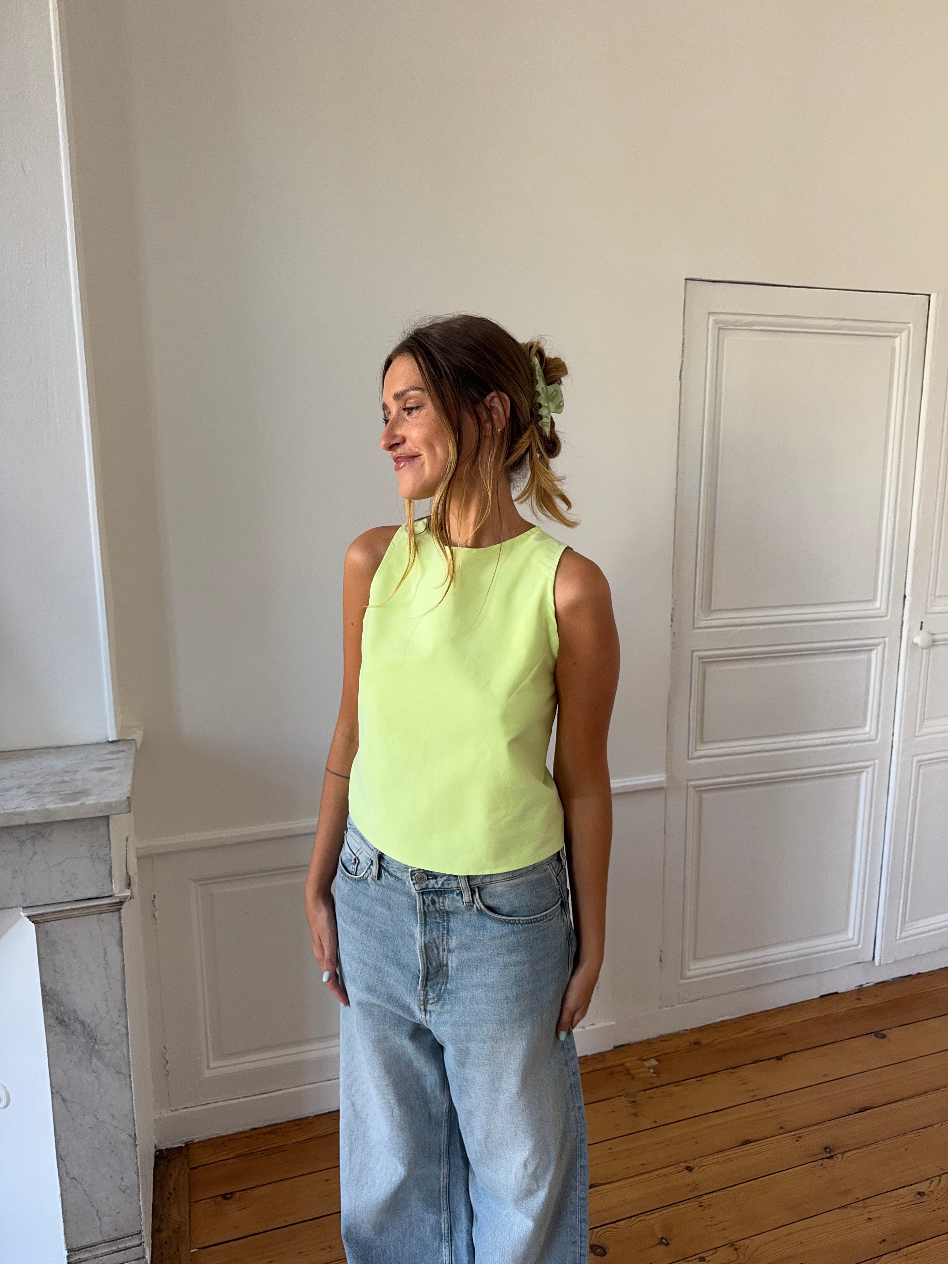 Top dos nu upcyclé vert - M
