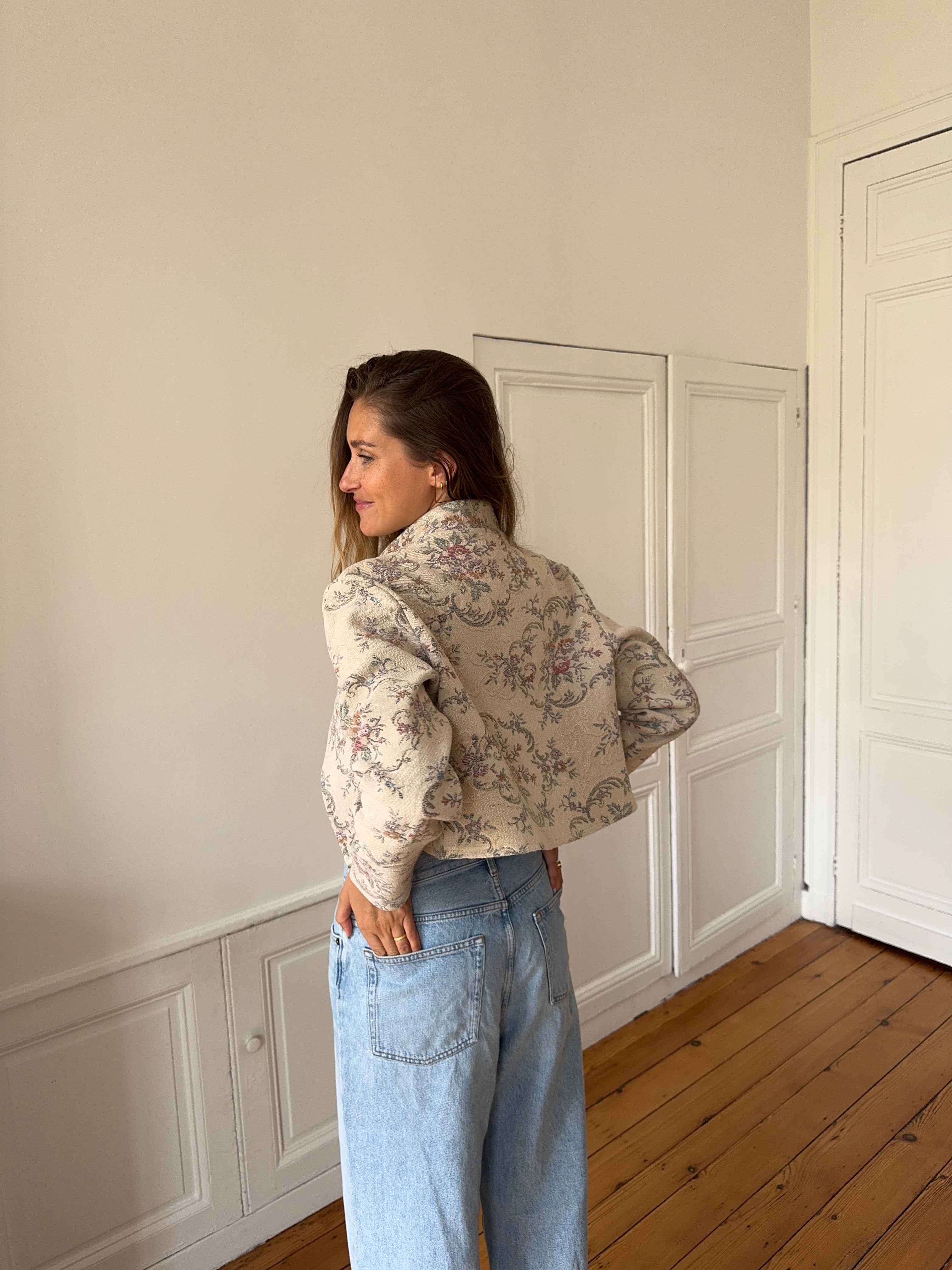 Veste courte upcyclée beige - S