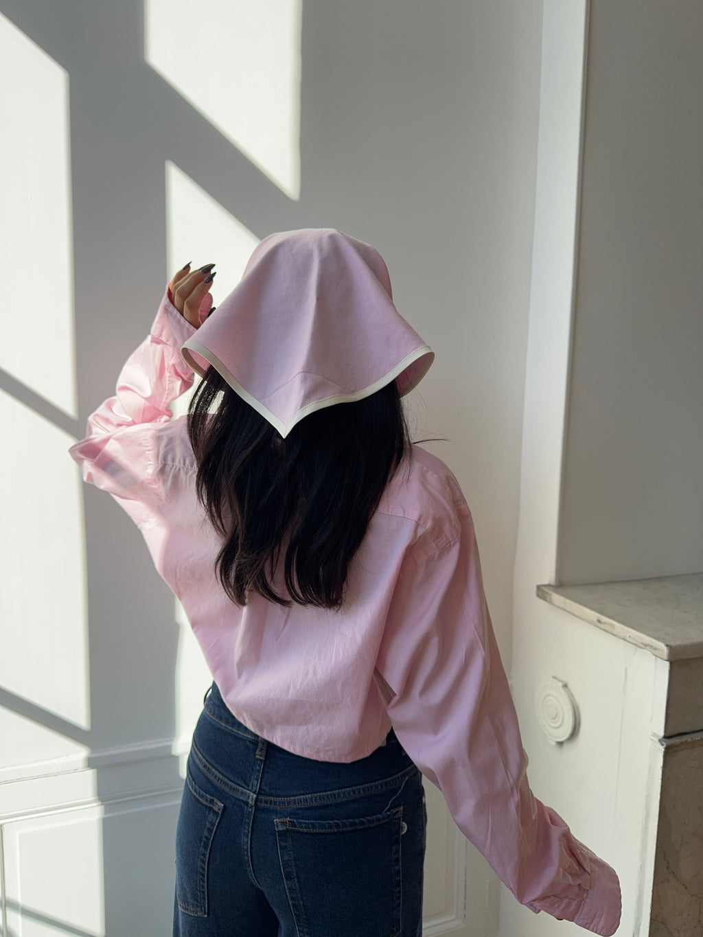 Chemise upcyclée rose + foulard