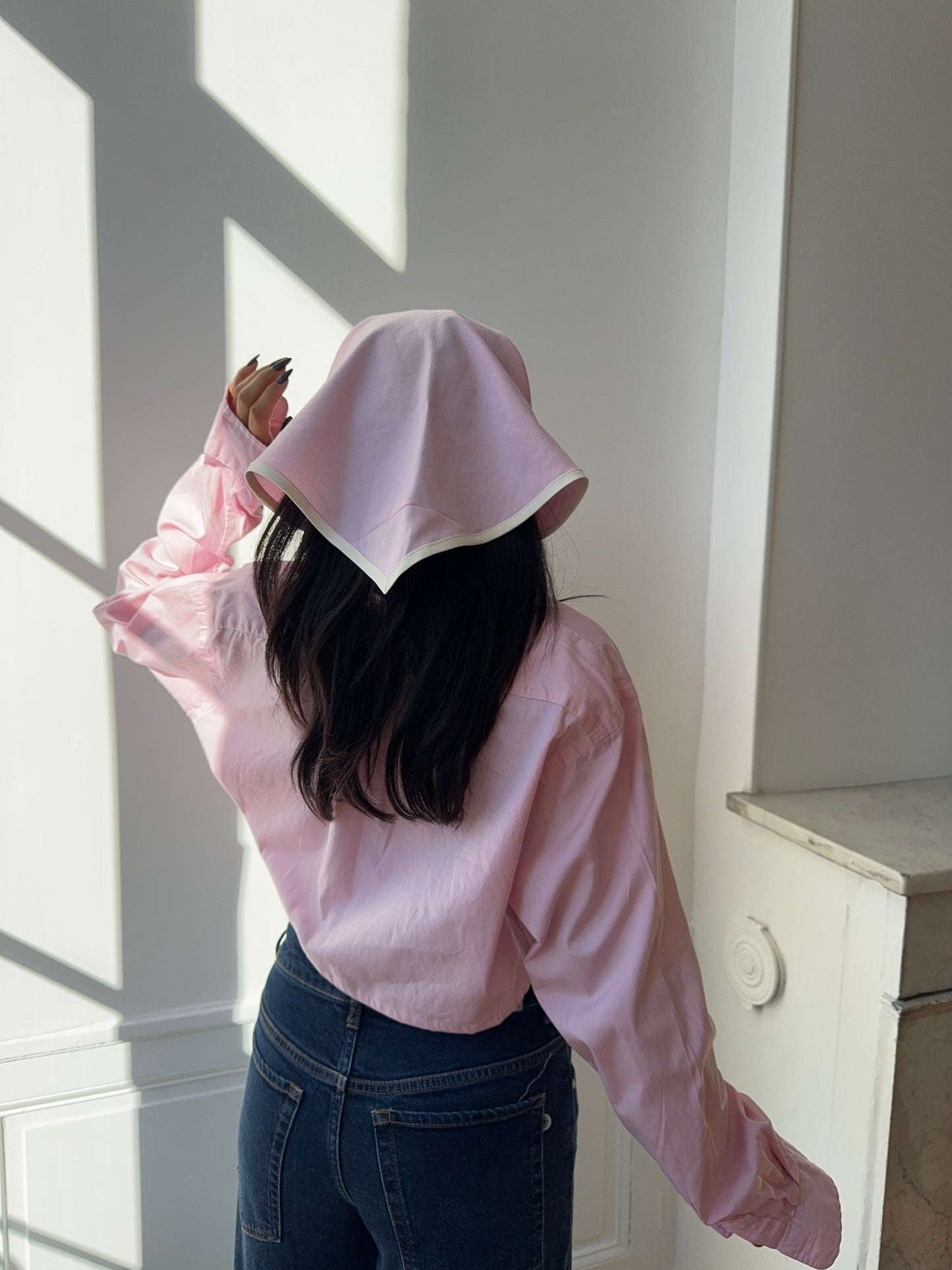 Chemise upcyclée rose + foulard