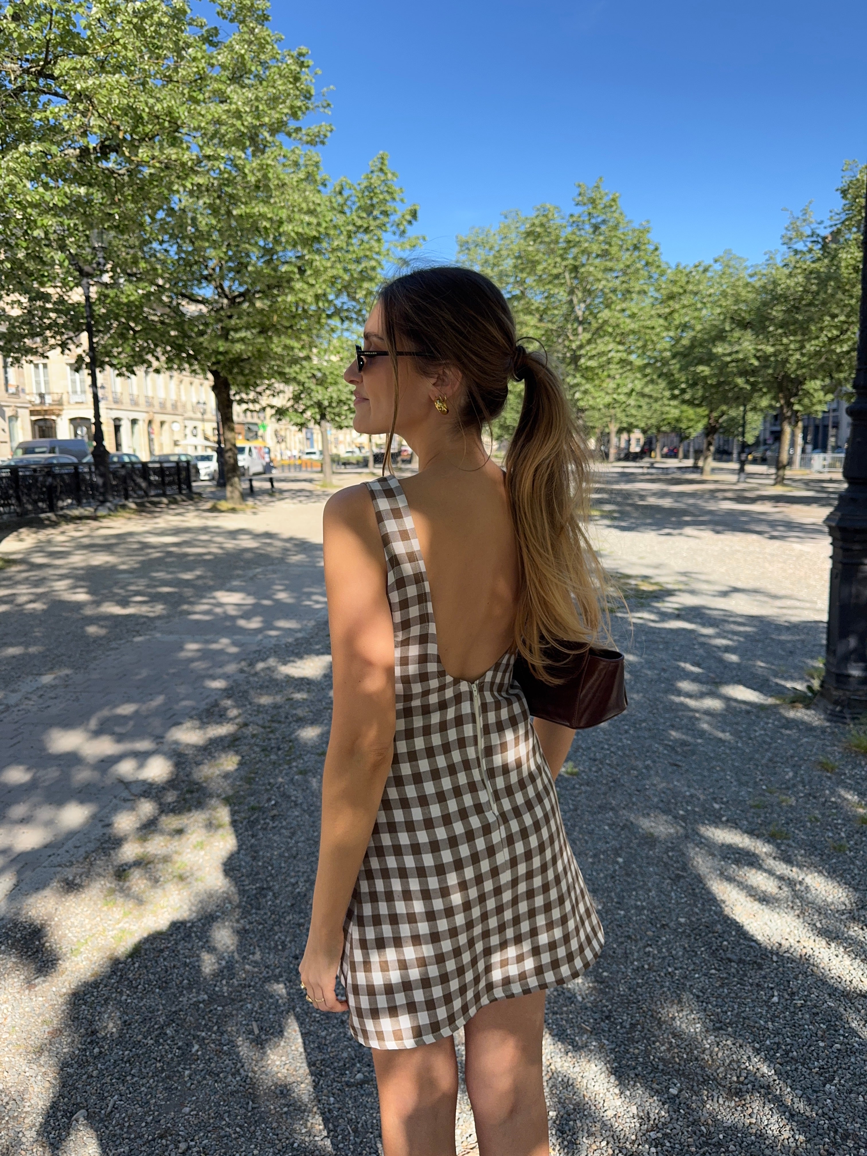 Robe dos nu vichy marron