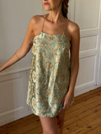 Robe dos nu upcyclée satinée verte - XS/S