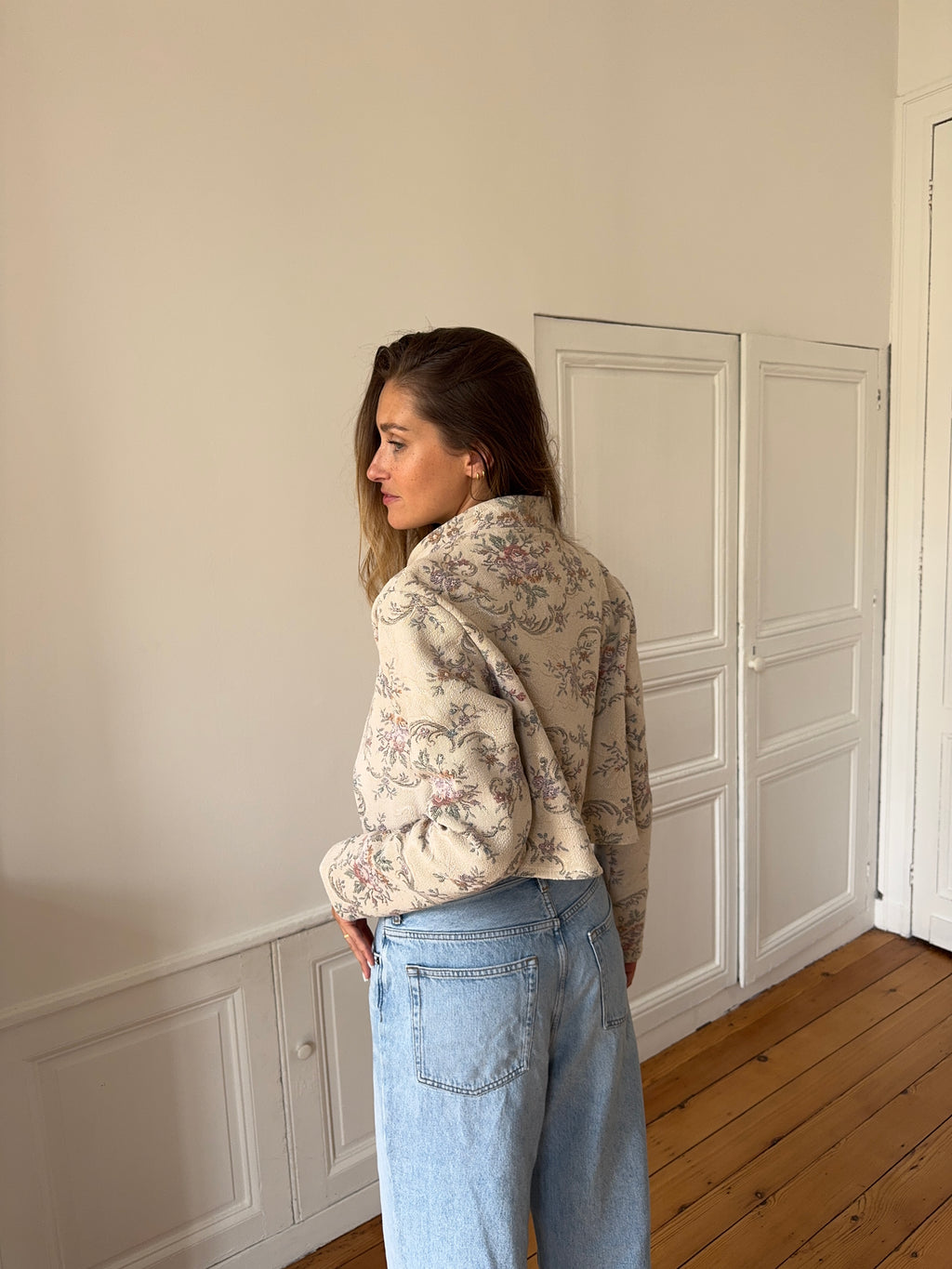 Veste courte upcyclée beige - S