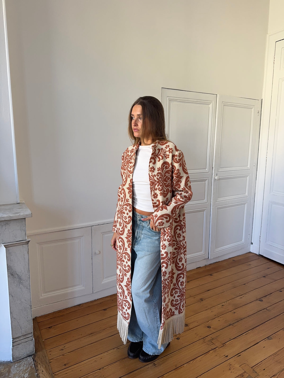 Veste longue upcyclée à motifs - M/L