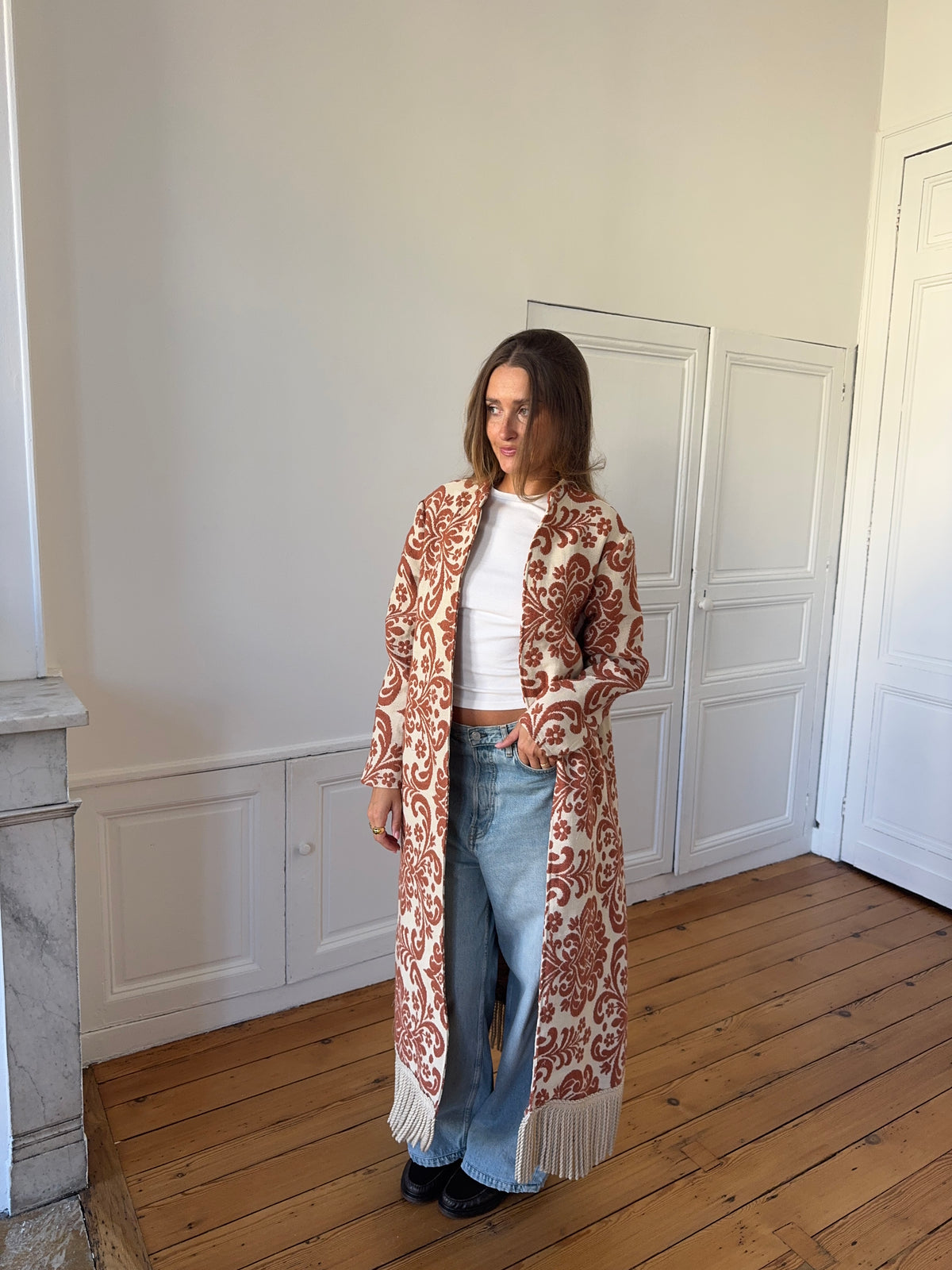 Veste longue upcyclée à motifs - M/L