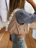 Sac upcyclé à carreaux et dentelle vintage - petit