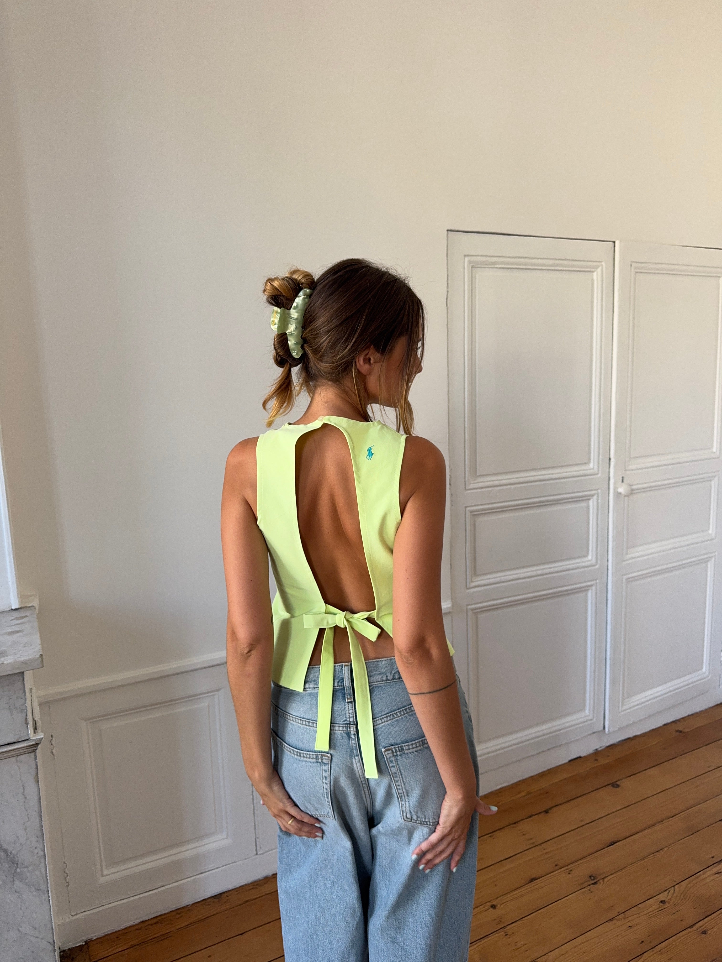 Top dos nu upcyclé vert - M