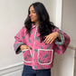 Veste upcyclée matelassée rose à motif