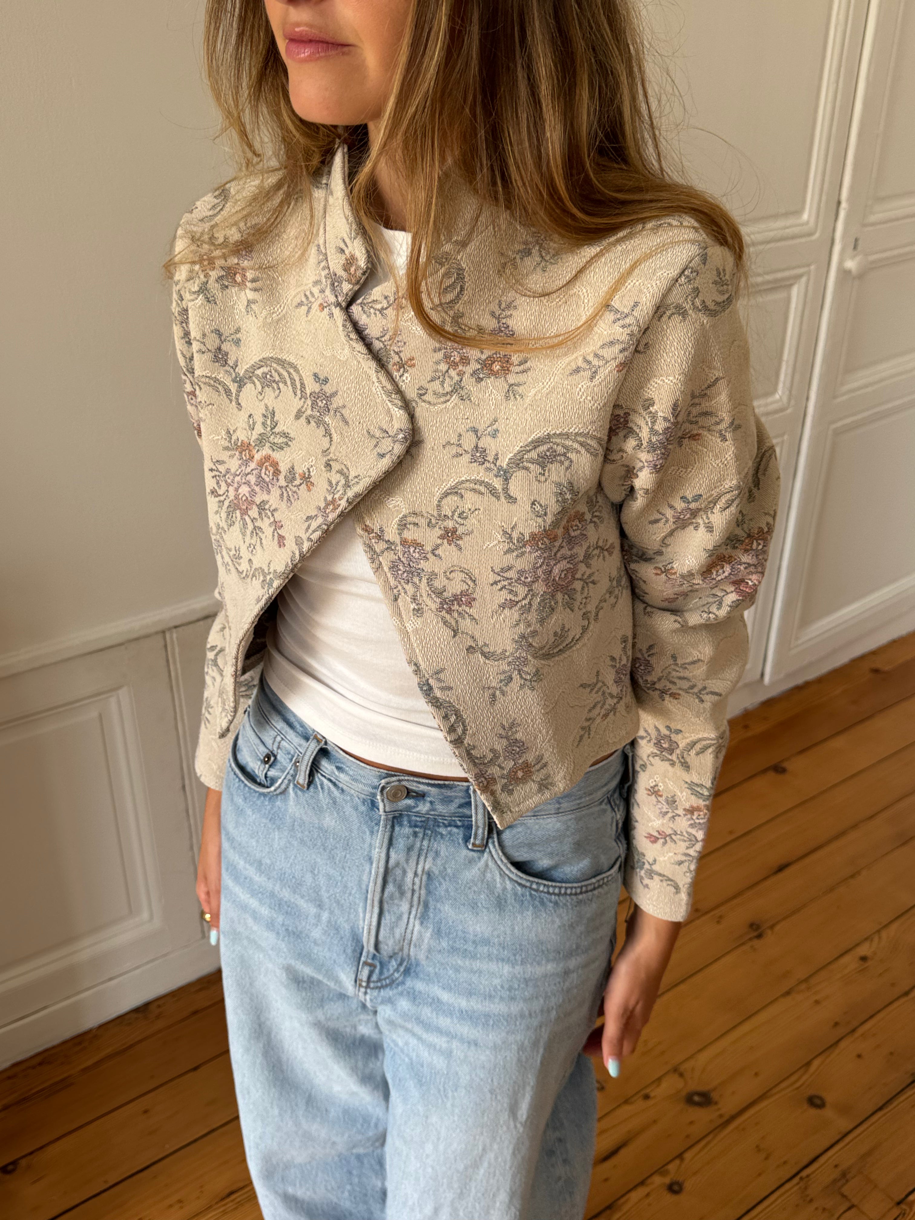Veste courte upcyclée beige - S
