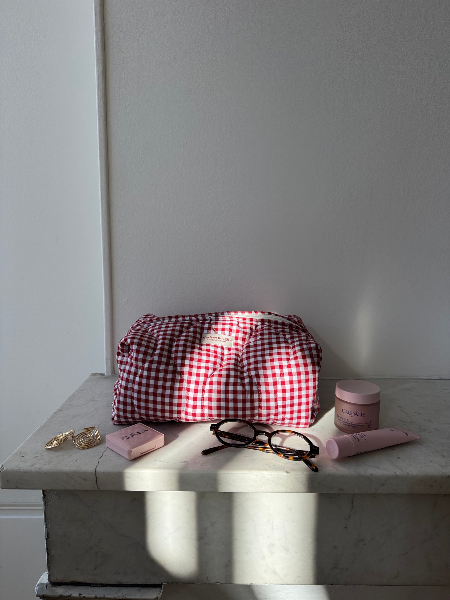 Trousse matelassée vichy rouge