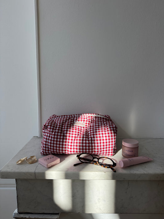 Trousse matelassée vichy rouge