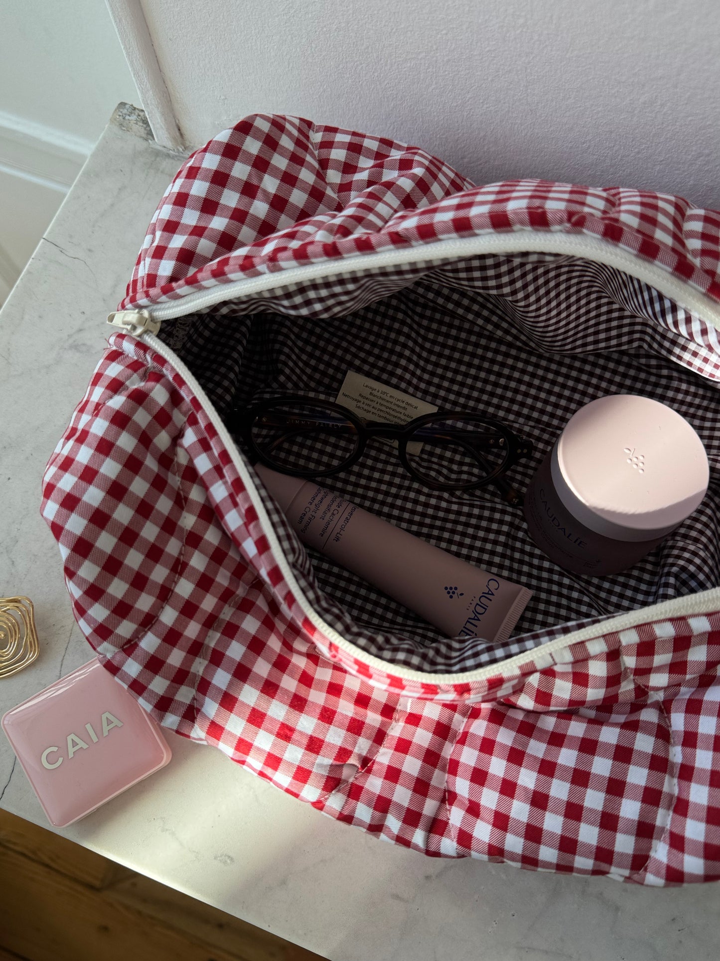 Trousse matelassée vichy rouge