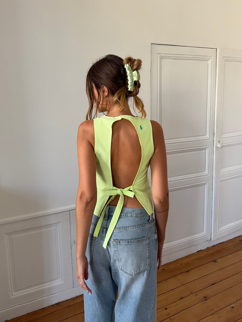 Top dos nu upcyclé vert - M