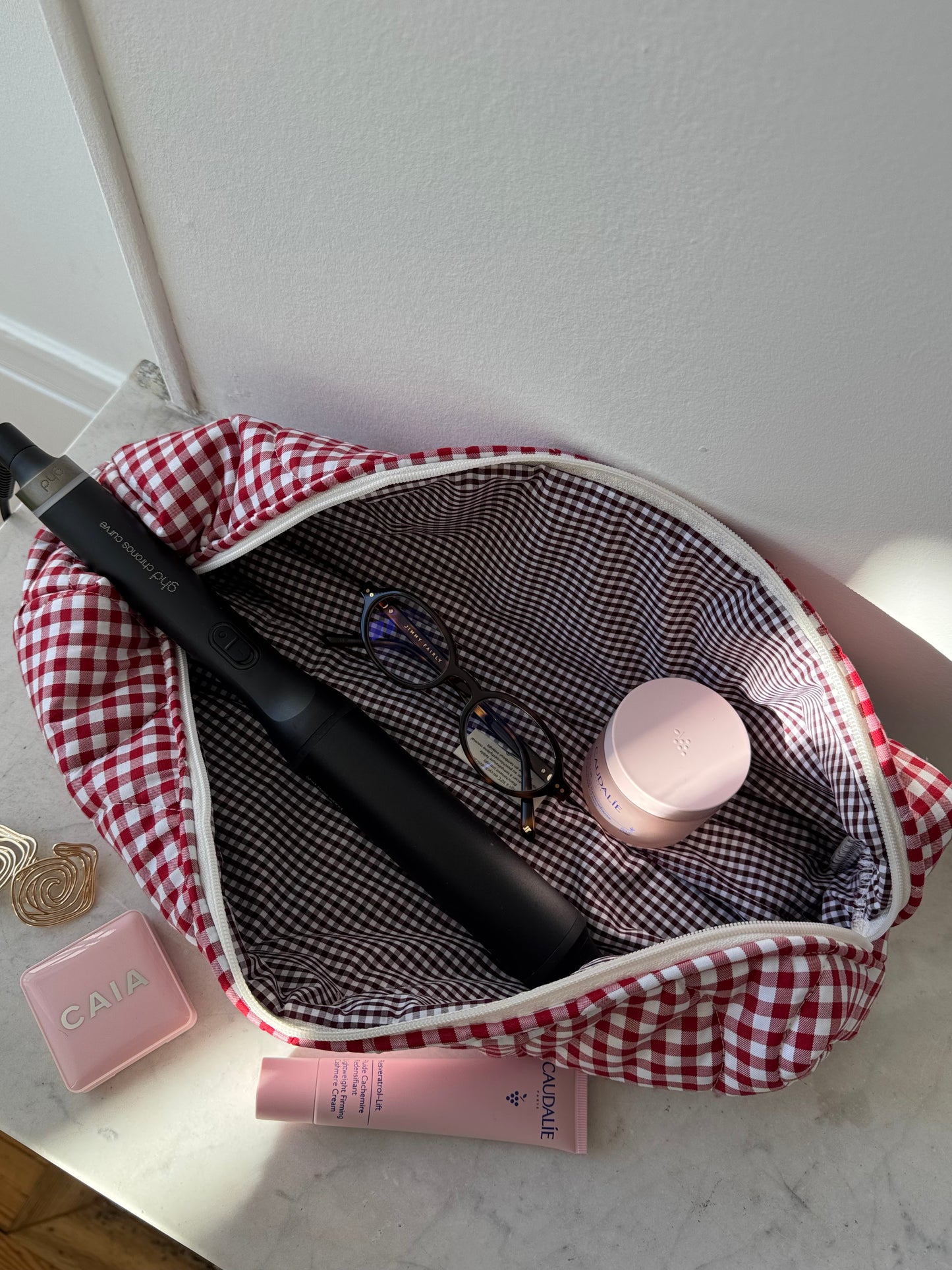 Trousse matelassée vichy rouge